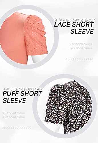 Ivicoer Blouses for Women Dressy Casual Puff Short Sleeve Shirt Summer Crewneck Basic Tee Loose Fit Floral Shirts S