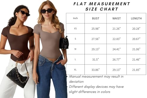 QINSEN Woman's High Stretch Sweetheart Neck Short Sleeve T Shirts Slim Fit Tops Basic Tee M