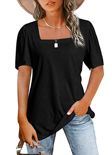 Black Shirts for Women Short Sleeve Tops Loose Casual Blouse Fashion Clothes Summer Tees Black L