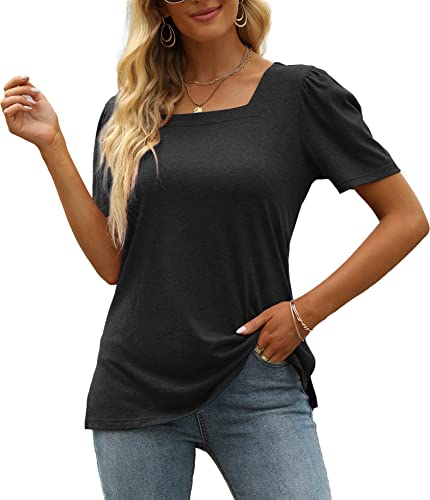 Black Shirts for Women Short Sleeve Tops Loose Casual Blouse Fashion Clothes Summer Tees Black L