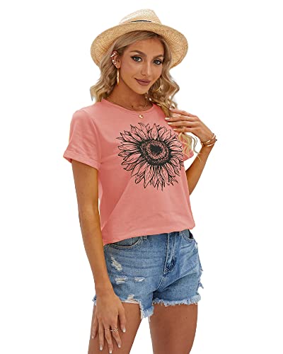 Cicy Bell Women's T Shirts Short Sleeve Tees Sunflower Graphic Loose Summer Tops