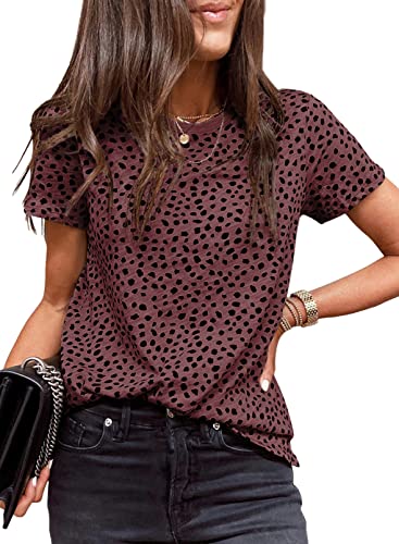 EVALESS Womens Casual Polka Dot Tops Crewneck Short Sleeve T Shirts Fashion 2024 Spring Summer Loose Fit Shirts Red Medium