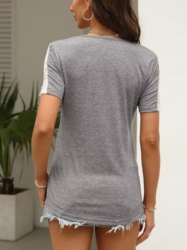 Eachyes Womens V Neck Tops Summer Short Sleeve T Shirts Dressy Casual Blouses Grey Large