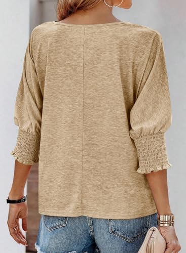 Dokotoo Womens Tops Short Sleeve Shirts for Women Summer 2024 Fashion Trendy 3/4 Length Sleeve Tops Blouses for Women Dressy Casual Business Tops Women's T-Shirts T Shirts