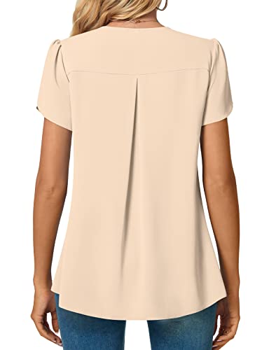 Anyally Womens Summer Dressy Chiffon Blouses Plus Size V Neck Petal Short Sleeve Tunic Tops for Leggings Casual T-Shirts, 2XL Khaki