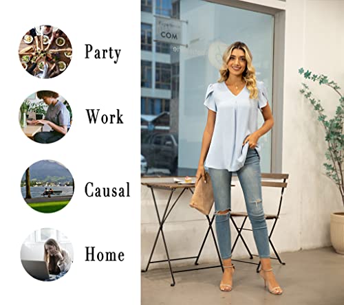 Anyally Womens Summer Dressy Chiffon Blouses Plus Size V Neck Petal Short Sleeve Tunic Tops for Leggings Casual T-Shirts, 2XL Khaki