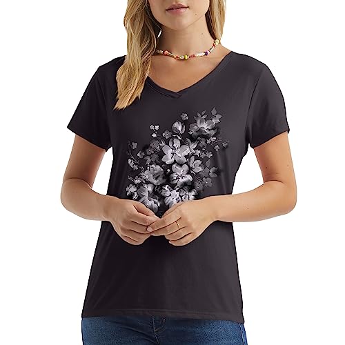 Hanes Womens Short Sleeve Graphic V-neck Tee Fashion-t-shirts, Beach Floral Cascade, Medium US