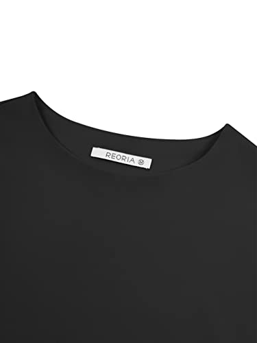 REORIA Women's Summer Cute Short Sleeve High Neck Double Lined Tight Casual Basic T Shirts Yoga Crop Tops Tees Black Large