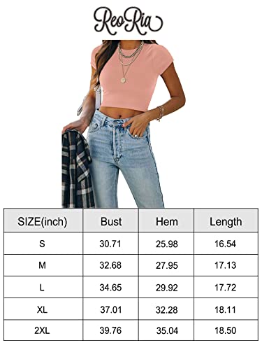 REORIA Women's Summer Cute Short Sleeve High Neck Double Lined Tight Casual Basic T Shirts Yoga Crop Tops Tees Black Large
