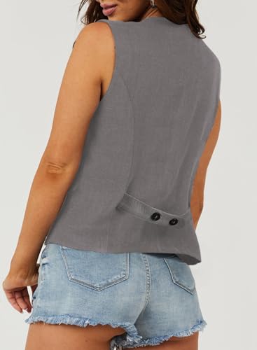 Dokotoo Waistcoats for Women Cropped Summer Tops Sleeveless Blazer Fashion V-neck Button Up Cowgirl Vest Tuxedo Suit Gray Medium