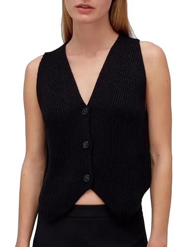 Bgylu Womens Sleeveless Knit Vest Top Loose Button Down V Neck Crochet Vest Sweater Tank Top Y2k Streetwear (Black-L)