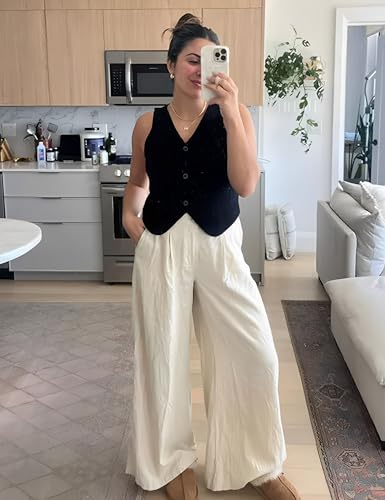 Bgylu Womens Sleeveless Knit Vest Top Loose Button Down V Neck Crochet Vest Sweater Tank Top Y2k Streetwear (Black-L)