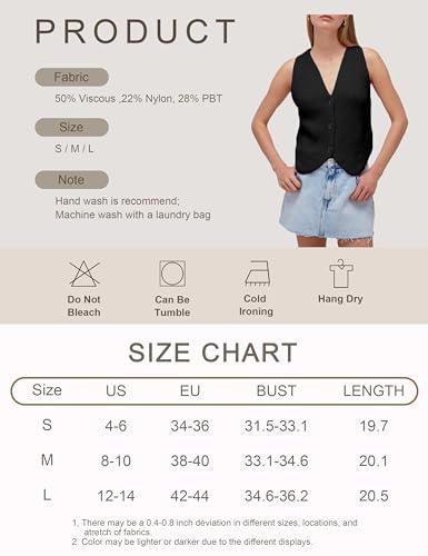 Bgylu Womens Sleeveless Knit Vest Top Loose Button Down V Neck Crochet Vest Sweater Tank Top Y2k Streetwear (Black-L)