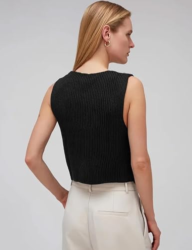 Bgylu Womens Sleeveless Knit Vest Top Loose Button Down V Neck Crochet Vest Sweater Tank Top Y2k Streetwear (Black-L)