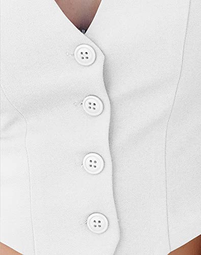 Sunborui Women's Business Button Up Sleeveless Vests Fully Lined V Neck Regular Fitted Jacket Waistcoat (White,Small,Small)