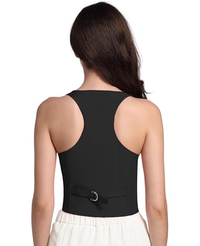 V VOCNI Vest for Women V Neck Suit Vest Racerback Sleeveless Fashion Dressy Crop Vest Top Fitted Jacket Waistcoat Black Large