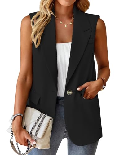 Vest for Women Black Blazer Women Sleeveless Cardigans Suit Tops Lightweight Light Casual Ladies Fashion Dressy Trendy Work Business Office Professional Clothes Outfits Women's Blazers & Suits Jackets