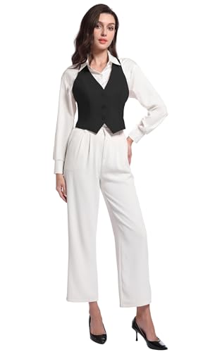 V VOCNI Vest for Women V Neck Suit Vest Racerback Sleeveless Fashion Dressy Crop Vest Top Fitted Jacket Waistcoat Black Large