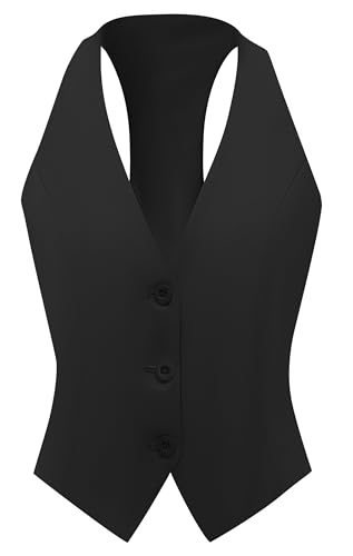 V VOCNI Vest for Women V Neck Suit Vest Racerback Sleeveless Fashion Dressy Crop Vest Top Fitted Jacket Waistcoat Black Large