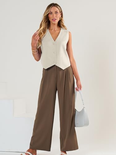 AUTOMET Womens Vests Crop Tank Tops 2024 V Neck Sleeveless Linen Button Casual Work Suit Cute Spring Break Outfits Waistcoat Jacket