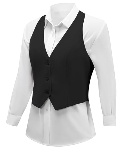 V VOCNI Vest for Women V Neck Suit Vest Racerback Sleeveless Fashion Dressy Crop Vest Top Fitted Jacket Waistcoat Black Large