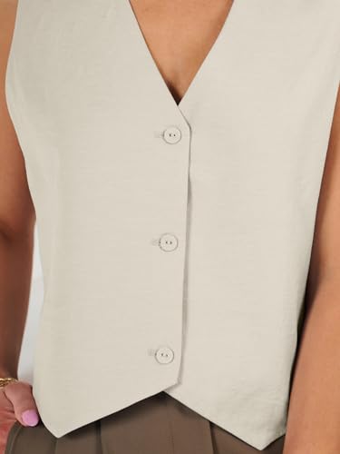 AUTOMET Womens Vests Crop Tank Tops 2024 V Neck Sleeveless Linen Button Casual Work Suit Cute Spring Break Outfits Waistcoat Jacket