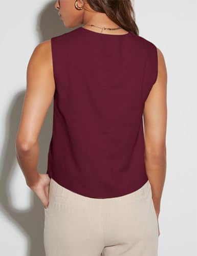 Floral Find Womens Casual Button Down Sleeveless Vest Fully Lined V Neck Business Jacket Waistcoat with Pocket (Wine Red, X-Large)