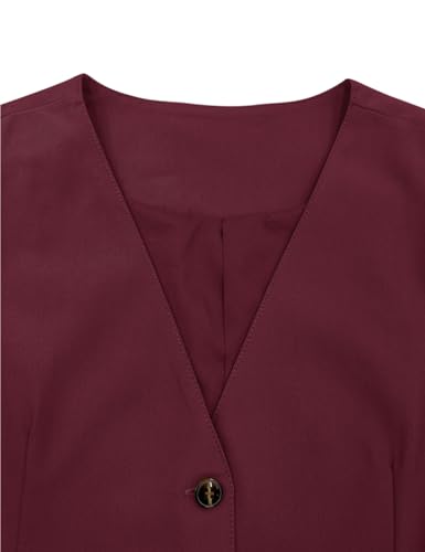 Floral Find Womens Casual Button Down Sleeveless Vest Fully Lined V Neck Business Jacket Waistcoat with Pocket (Wine Red, X-Large)
