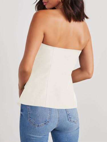 Cicy Bell Notched Neck Tube Tops Blazer Sleeveless Button Fitted Strapless Work Blazer Vest
