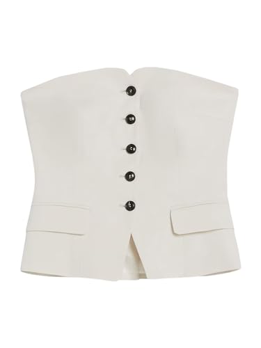 Cicy Bell Notched Neck Tube Tops Blazer Sleeveless Button Fitted Strapless Work Blazer Vest