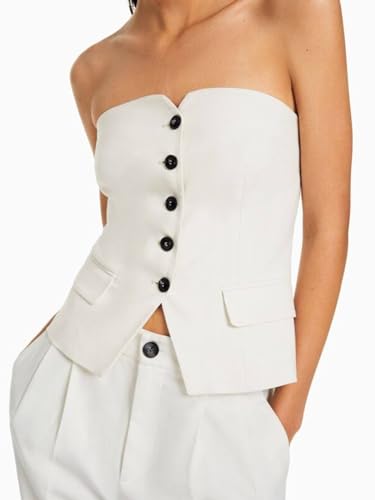 Cicy Bell Notched Neck Tube Tops Blazer Sleeveless Button Fitted Strapless Work Blazer Vest