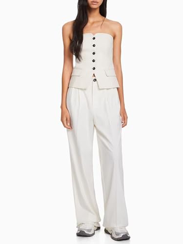 Cicy Bell Notched Neck Tube Tops Blazer Sleeveless Button Fitted Strapless Work Blazer Vest