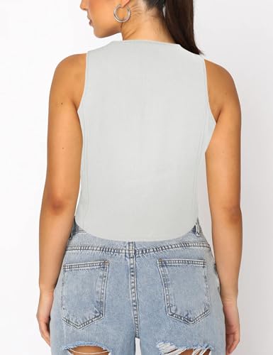 Fallorchid Women's Business Button Up Sleeveless Vest Crop Tops V Neck Jacket Waistcoat