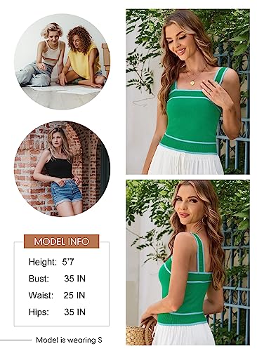 Dokotoo Womens Summer Cropped Tank Top Lightweight Color Block Knitted Sleeveless Tops Fitting Cami Tops Green Large