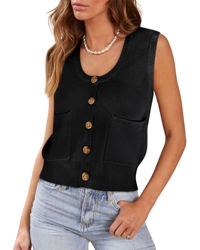 Spring Tops for Women 2024 Tank Tops Womens Sweater Vest Casual Top Office Clothes Black M
