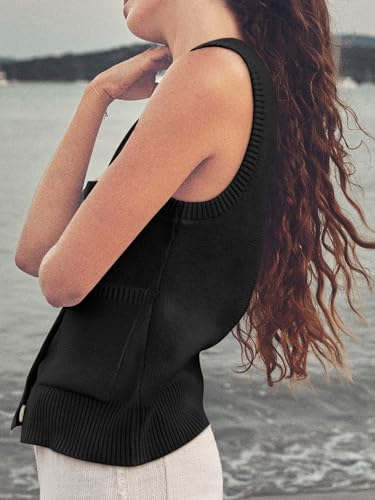 Spring Tops for Women 2024 Tank Tops Womens Sweater Vest Casual Top Office Clothes Black M