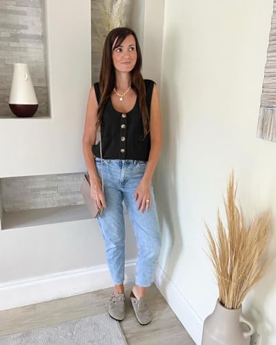 Spring Tops for Women 2024 Tank Tops Womens Sweater Vest Casual Top Office Clothes Black M