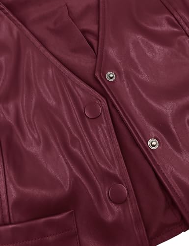 Fallorchid Women's Button Up Sleeveless Vest Crop Tops Sexy V Neck Faux Leather Jacket Waistcoat