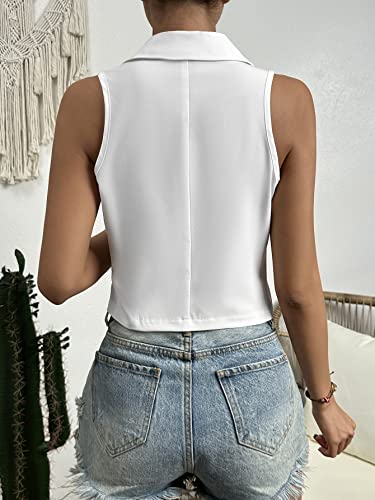SOLY HUX Women's Button V Neck Suit Vest Casual Sleeveless Regular Fitted Lapel Waistcoat Vest Solid White M