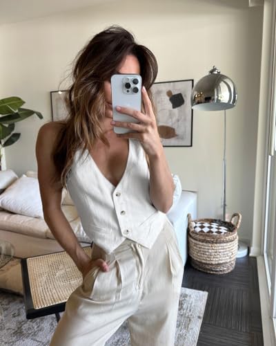 Sleeveless Vest Tops for Women Summer Linen Lightweight Causal Corset Petite Fitted Short Ladies Cute Tank Top Womens Blazers Jackets Suits White 0M