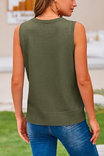 PRETTYGARDEN Women's 2024 Spring Vests Sleeveless Button Down Knitted Tank Tops Casual Y2K Sweater Top Blouse with Pockets (Army Green,Medium)