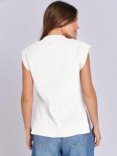 ANRABESS Womens V Neck Sweater Vest Oversized Sleeveless Tops Casual Ribbed Knit Loose 2024 Summer Tank Top Outfits Clothes White Medium