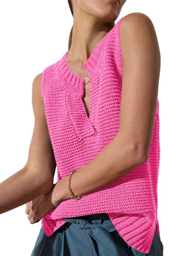 Saodimallsu Womens Sleeveless Sweater Vest Lightweight V Neck Summer Sweater Tank Tops Casual Knit Tunic Cami Shirts Pink