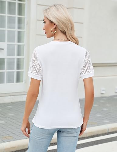 Blooming Jelly Women's Dressy Casual Blouses Business Work Tops White Short Sleeve Waffle Knit T Shirts 2024 Trendy Summer Outfits (White,Large)