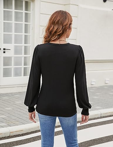 Blooming Jelly Womens Long Sleeve Dressy Casual Top V Neck Loose Fit Tee Shirt Work Blouse 2024 (Large, Black)