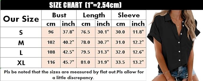 Beautife Womens Short Sleeve Shirts V Neck Collared Button Down Shirt Tops with Pockets Black