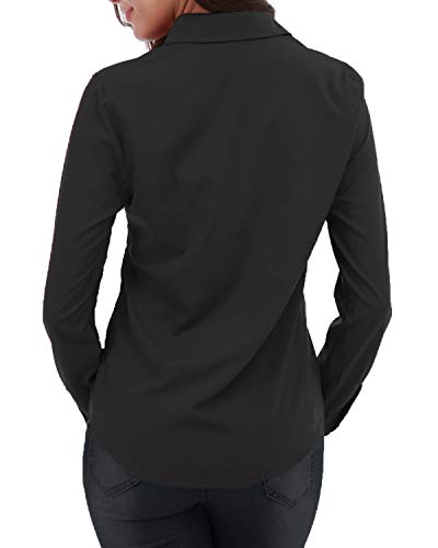 Gemolly Women's Basic Button Down Shirts Long Sleeve Plus Size Simple Cotton Stretch Formal Casual Shirt Blouse Black S