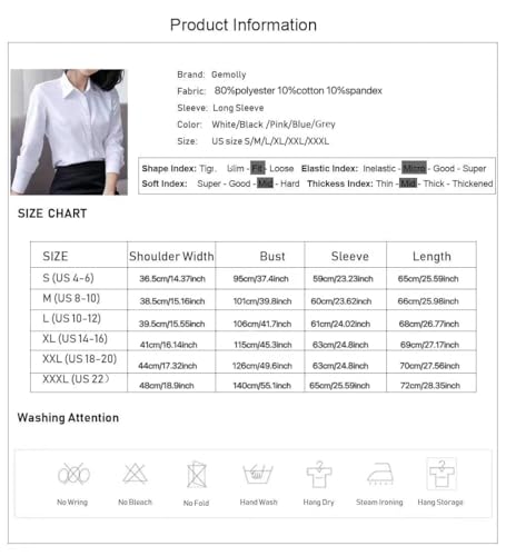 Gemolly Women's Basic Button Down Shirts Long Sleeve Plus Size Simple Cotton Stretch Formal Casual Shirt Blouse Black S