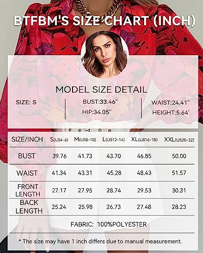 BTFBM Women Fashion Button Down Shirts Lapel V Neck Printed Boho Long Sleeve Blouses Dressy Casual Summer Spring Tops(Floral Red, Medium)