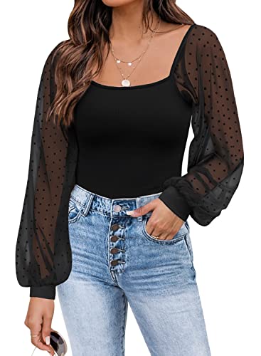 DOROSE Women's Long Sleeve Tops Lace Casual Blouses T Shirts Black Medium